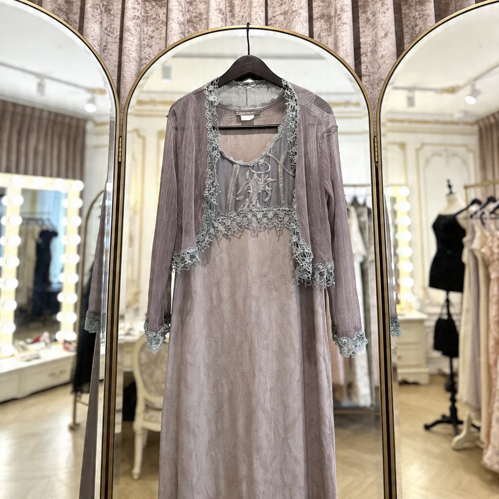 S.A.2 | Women’s Vintage 50s Style Teal & Grey Embroidered Lace Velvet Dress | 10